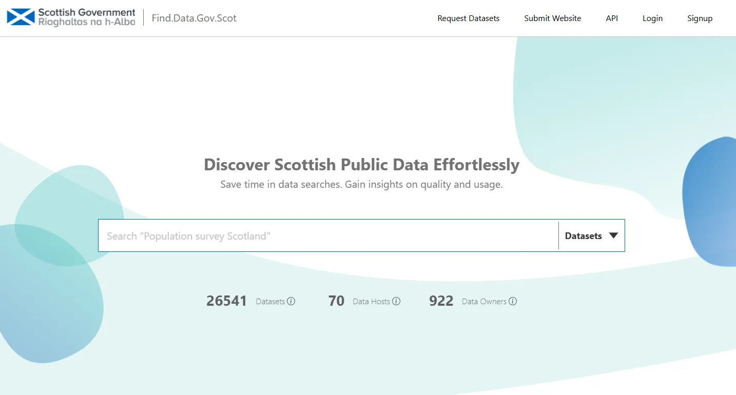 system's landing page with a search bar and a green circle over white background design